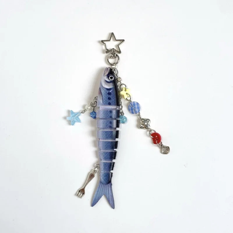 Fish Bait Keychain with Charm Y2K Fishing Keychain Bag Charm Gift for Father Unique Fish Lure Accessory