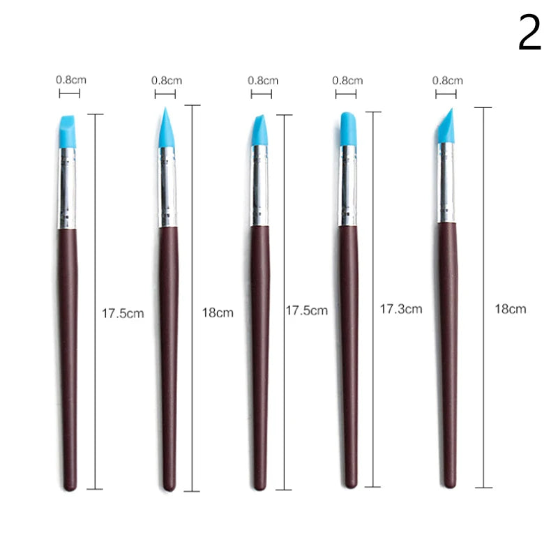 ZZ-5Pcs/set Silicone Clay Sculpting Tools For Brush Modeling Dotting Nail Art Pottery Clays Tool DIY Carving Ceramics Sculpture