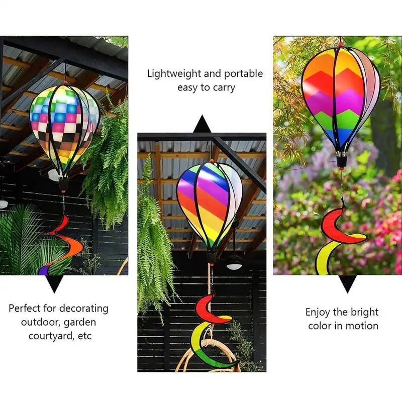 Wind Spinner Hot Air Balloon Wind Spinner 3x Rainbow Twisted Decorations Windmills Hangable Windsock Whirlygig Pinwheels for