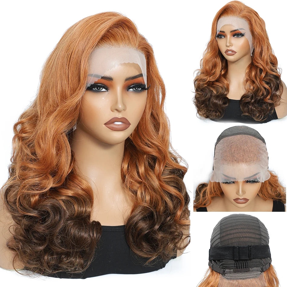 100% Raw Human Hair Bouncy Curly Lace Frontal Wigs 250 Density Ombre Bouncy Loose Wave Double Drawn Hair 13X4 HD Front Lace Wigs