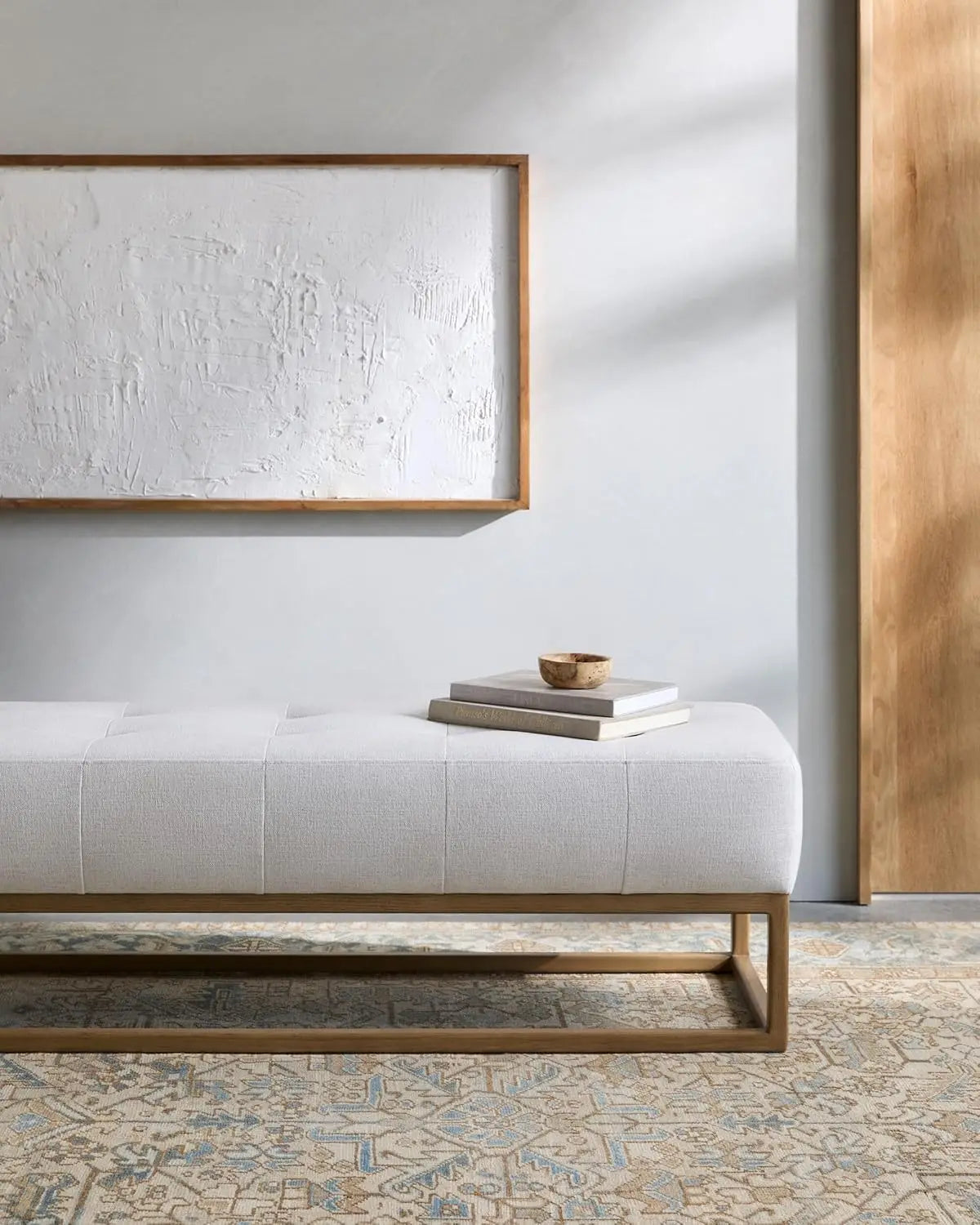 Mark&Day Bedroom Bench, Gran Dark Green Upholstered End of Bed Ottoman Benches, Rustic Boho Entryway Footrest Stool Seat, Handma