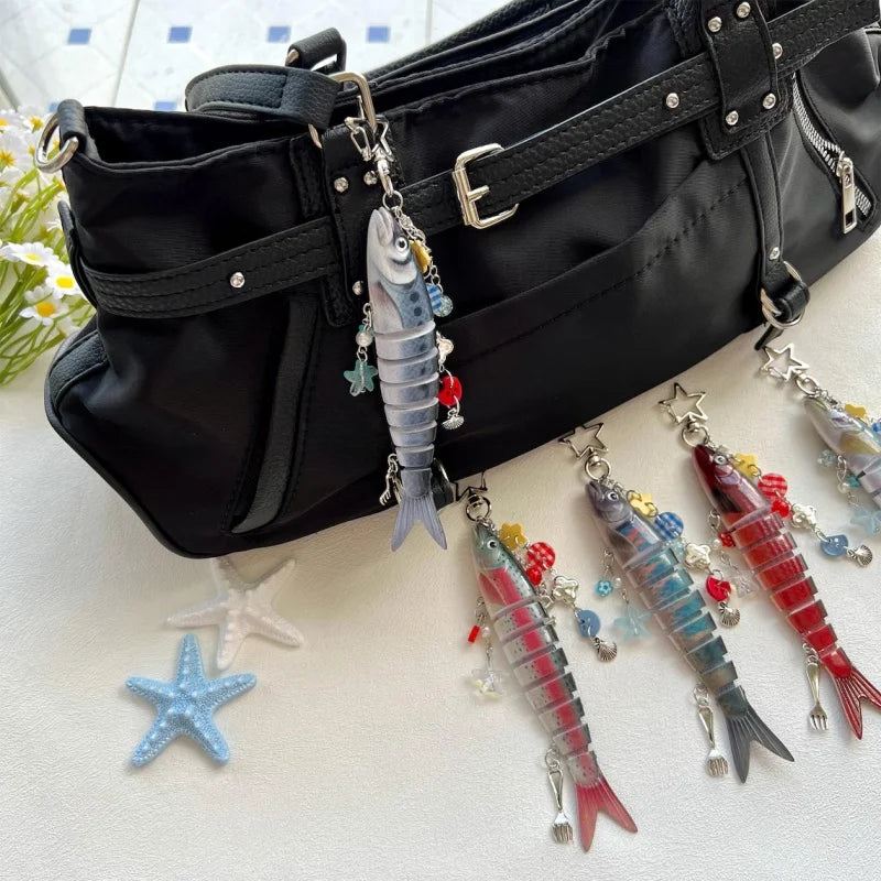 Fish Bait Keychain with Charm Y2K Fishing Keychain Bag Charm Gift for Father Unique Fish Lure Accessory