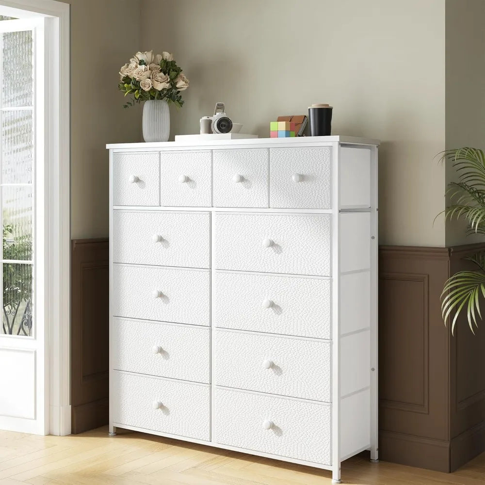 Dresser for Bedroom Tall Dressers for Bedroom Fabric Dressers & Chest of Drawers with Sturdy Metal Frame, Wood Top
