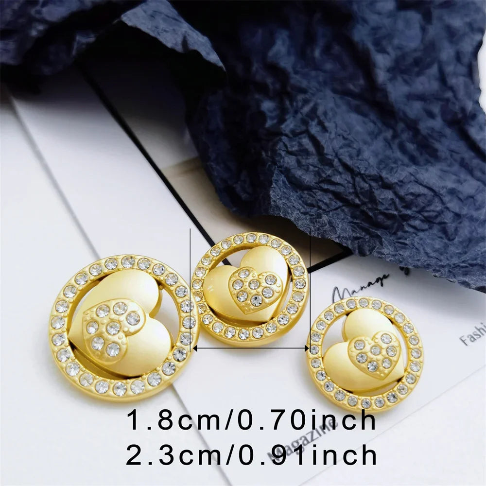 10 Pieces/set Fashion Heart Metal Hand Sewn Buttons, Exquisite Woolen Coat Jacket, Suit Windbreaker Buttons