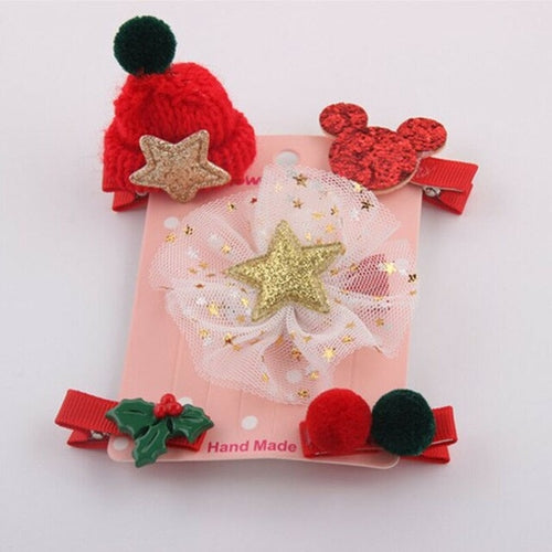 5 PCS Christmas Mini Santa Hat Hair Clips For