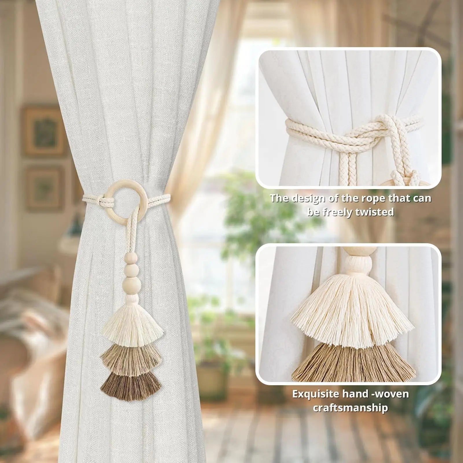 Curtains Tassels Decorative Curtains Holdbacks 2 Pieces Decorative Window Drapery Holdbacks For Bedroom Adjustable Drape Ropes