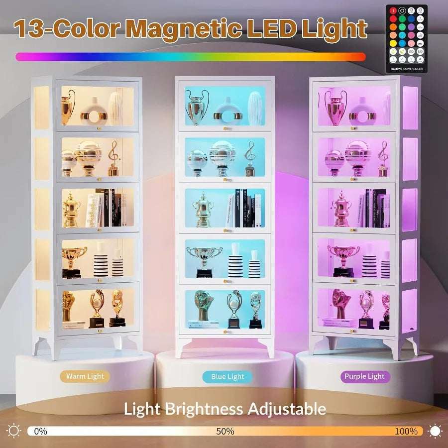 Glass Display Cabinet with LED Lights, 67" Curio Cabinet