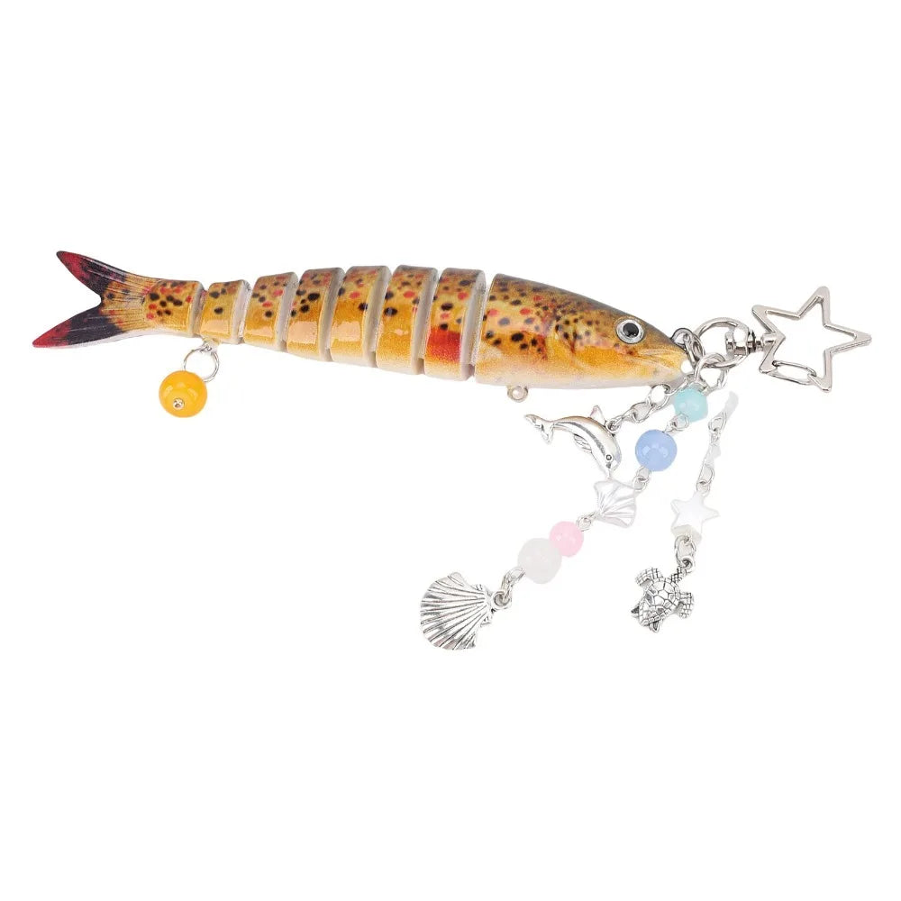 Funny ABS Fish Keychain Multi-Segmented 3.94in Fish Key Ring Lifelike Detail Creative Shape Fishing Lure Keychain For Bag