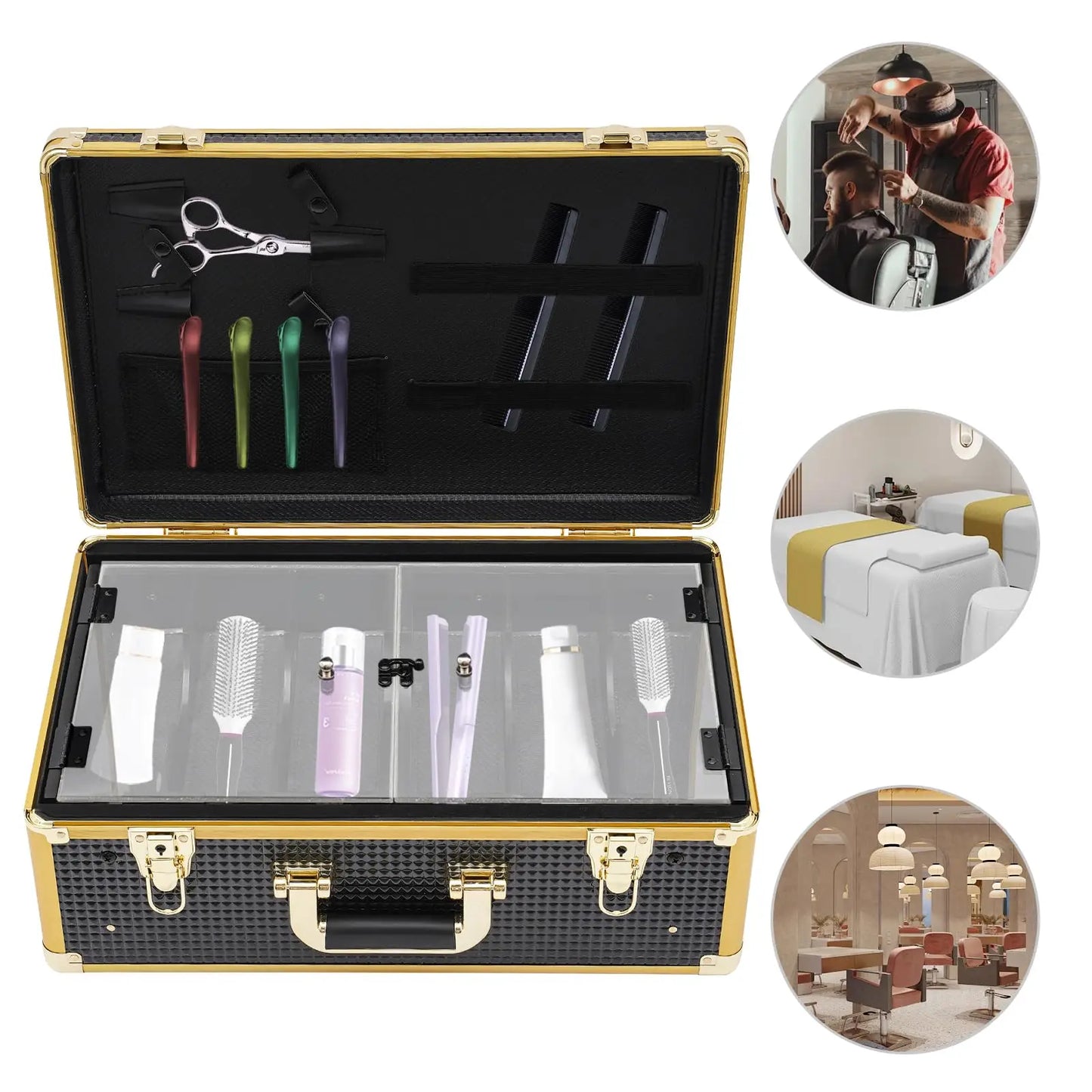 Cncest Beauty Salon Barber Case,Hair Stylist Tool Kits Organizer,Professional Barber Travel Carry Case for Hair Scissors Tools H