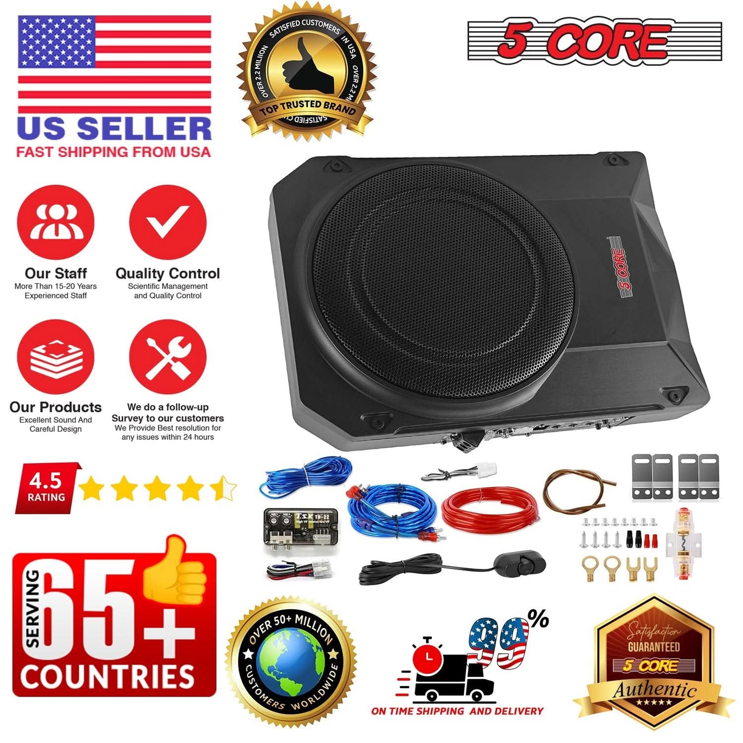 5Core 10 Inch Slim under Seat Car Audio Subwoofer 800W Built in