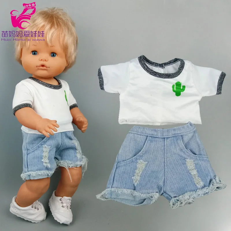 16 Inch Nenuco Doll Clothes T-shirt Short for 40cm Ropa Y Su Hermanita 38cm Baby Doll Fashion Denim Shorts