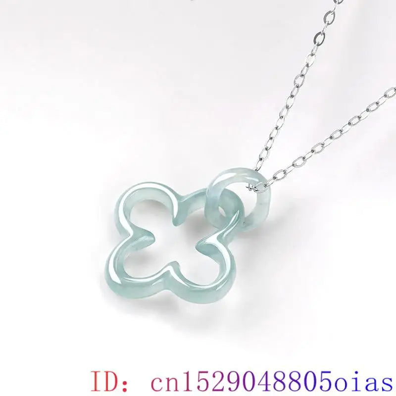 Blue Myanmar Jadeite Four Leaf Clover Pendant Necklace Luxury Charm Natural Burmese Jade Fashion Men Carved Real Jewelry
