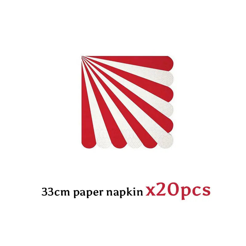 Red White Silver Striped Disposable Tableware Set Circus Birthday Party Decor Plates Cup Tablecloth Napkin Knives Forks Supplies