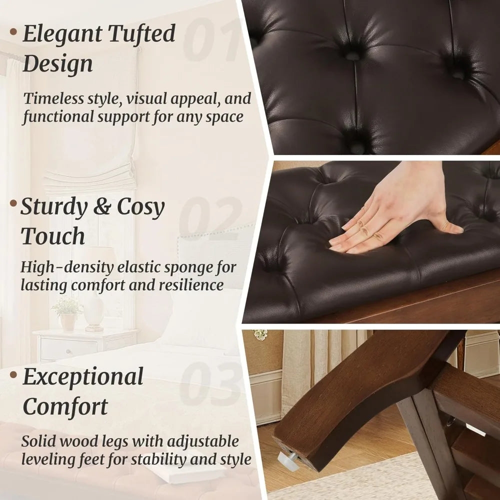 Bedroom Bench, 49" End of Bed Bench with Shelf, Upholstered Entryway Bench with Wooden Legs, Storage Ottoman Bench for Bedroom,