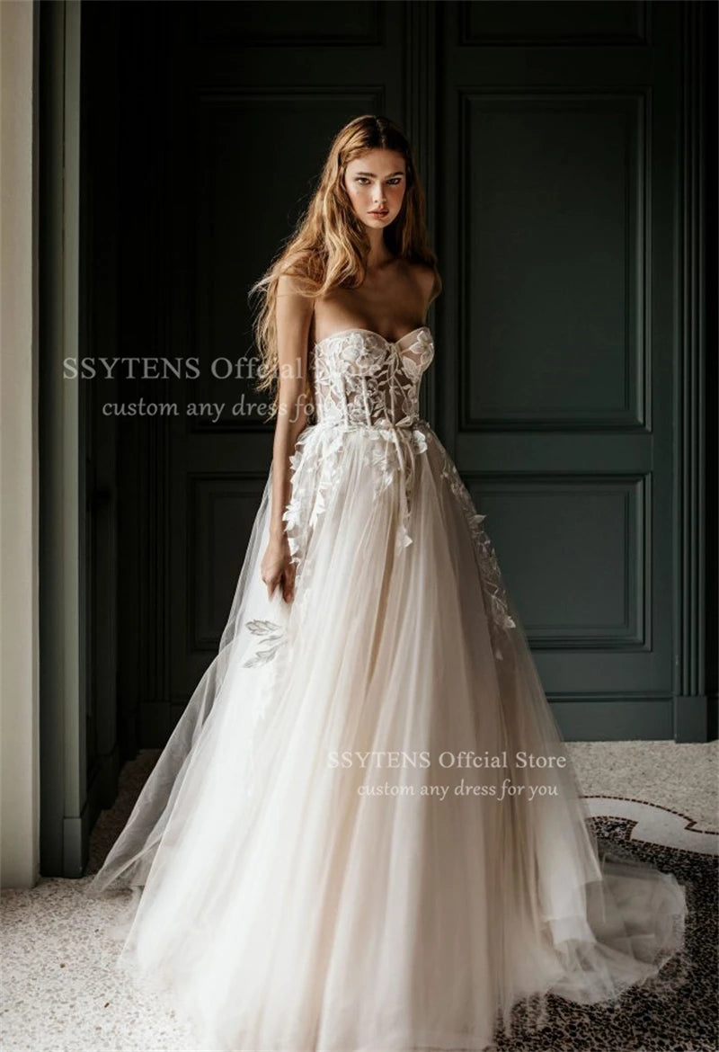 SSYTENS Boho 3d Flower A Line Wedding Dresses Woman Sweetheart Customized Formal Bridal Grown Bespoke Appliques Rode De Morrie