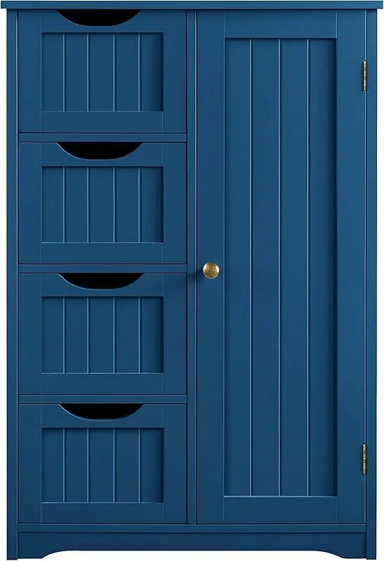 Wooden Floor Cabinet, Side Storage Organizer with 4 Drawers and 1 Cupboard, Freestanding Entryway Storage Unit Console