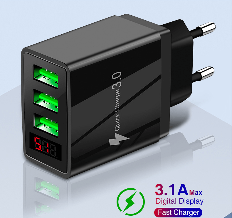 3 port LED Display Wall Charger and 3 in 1 Cable Bundle Pink