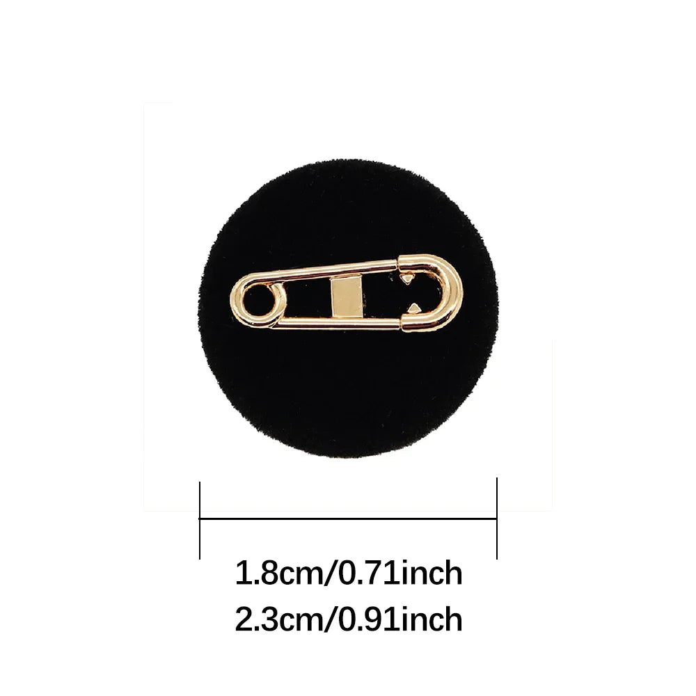 10 Pieces Chic Metal Pin Design Black Flocked Round Buttons Women's Blazer Jacket Tweed Coat Jumper Decorative Resin Buttons