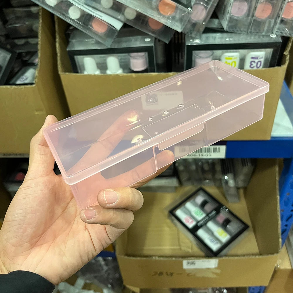 1pc Pink Transparen Nail Art Storage Box Plastic Rectangle Nail Art Tool Organizer Storage Box for Tweezers Clippers Pen Brush