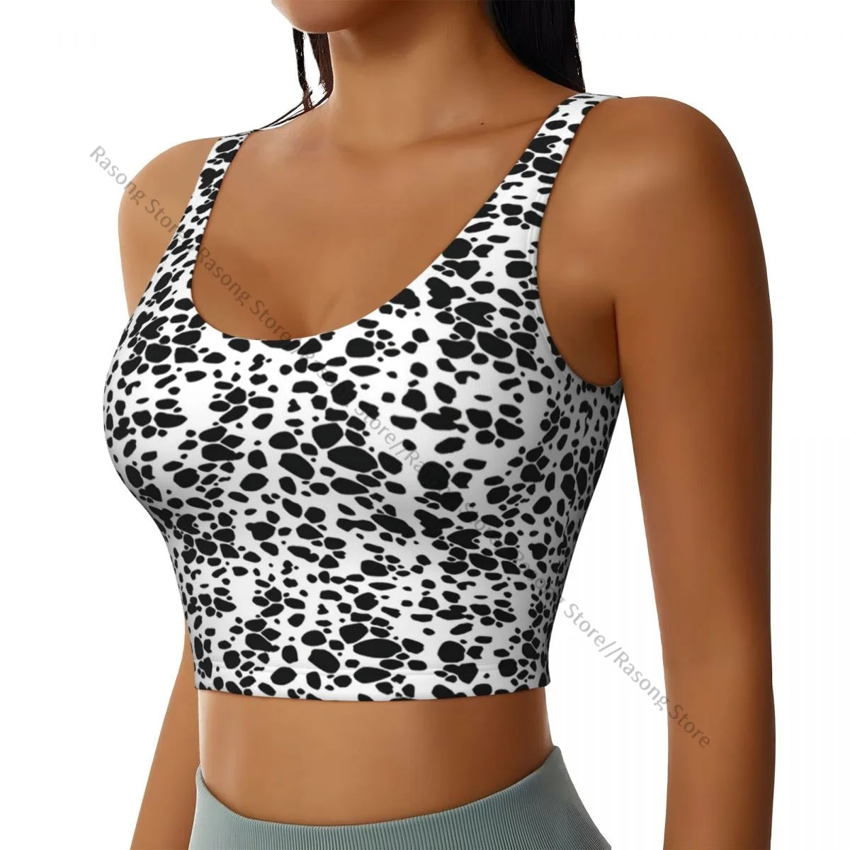 Women Sexy Sports Vest Dalmatian Dog Pattern Female Streetwear Sport Lingerie Tee Crop Top