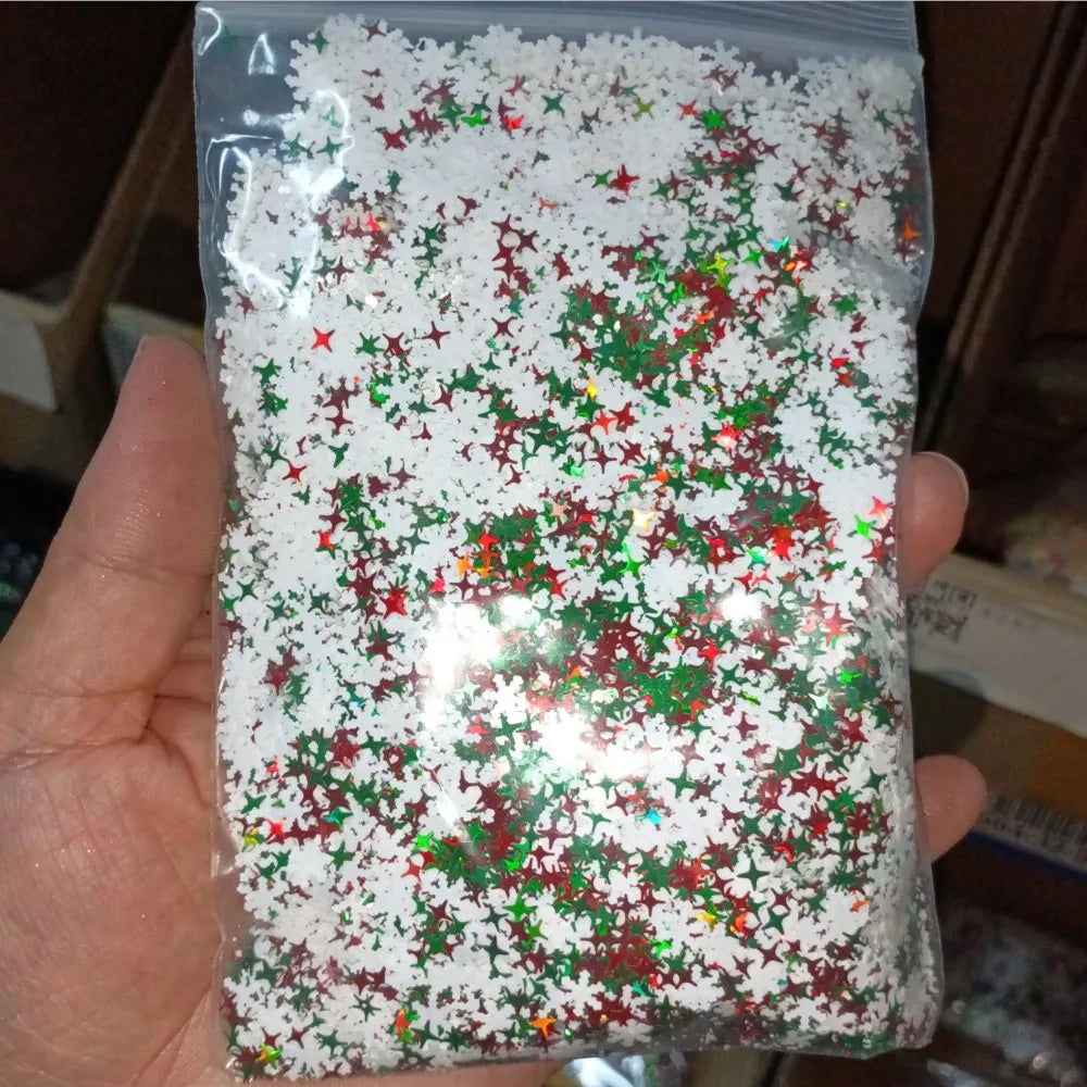 1Bag 50g Christmas Glitter Nail Art Sequins 3D Xmas Tree Snowflakes Star Nail Sparkly Flakes Sequin Manicure Holiday Decorations
