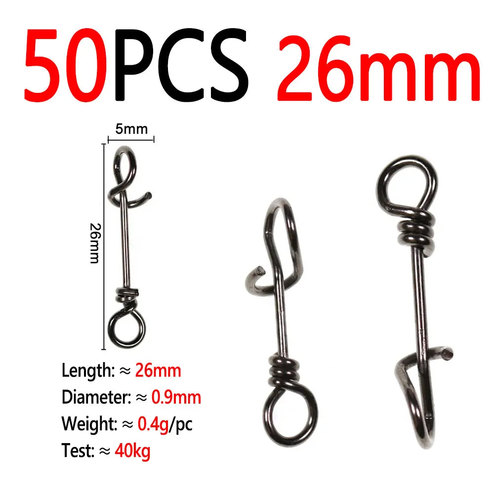 Bimoo 50pcs Stainless Steel Quick Lock Snap Spring Clamp Buckle Streamer Lure Drop Rigs Connector Saltwater Fishing Accessories