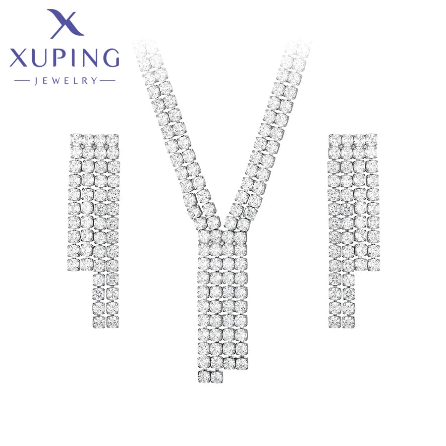 Xuping Jewelry New Arrival Fashion Luxury Trendy Pendant Necklace Earring Set for Women Christmas Party Gift X000872863
