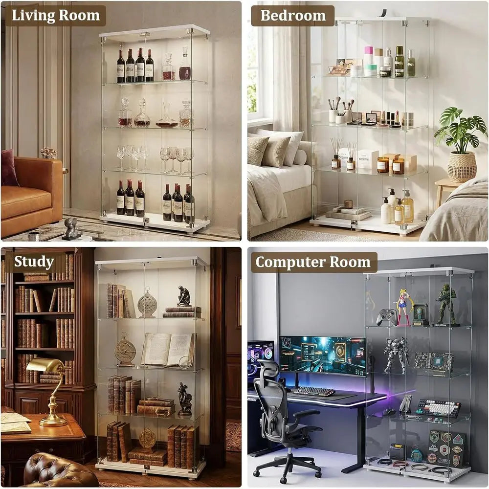 Tempered Glass Display Cabinet, 4-Tier Curio Cabinet with Glass Doand Lock, Glass Display Case or Collectibles, or Living Room,