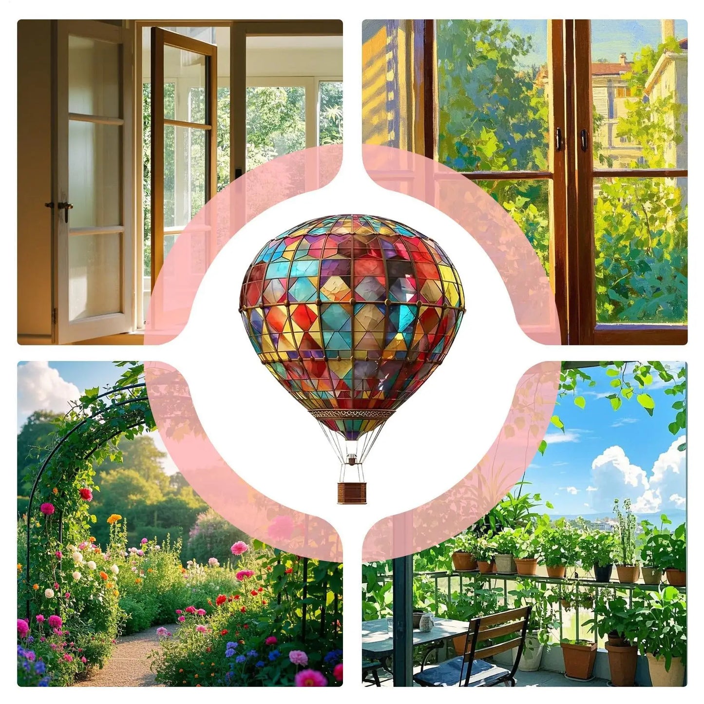Sun Catcher Outdoor Window Sun Catchers Acrylic Flat Hot Air Balloon Design Lantern Decorative Ornament for Door Bathroom Home