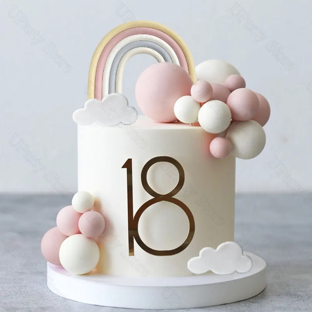 1 Set Balls Rainbow Cake Toppers White Cloud Beige Rainbow Pink Nude Cake Balls for Baby Shower Birthday Cake Decorations Favor