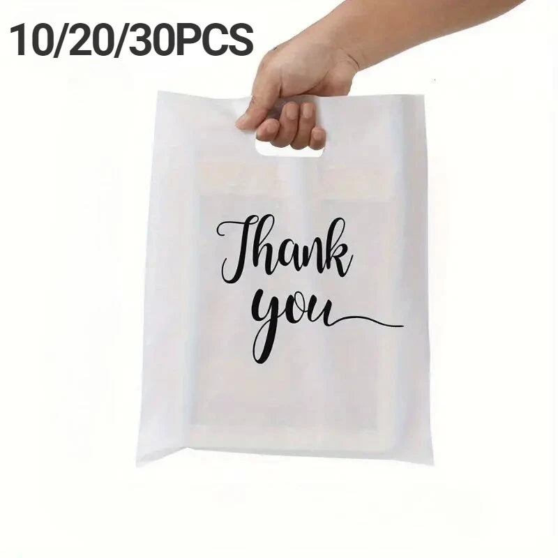 10/20/30PCS White Thank You Gift Bag Plastic Handheld Gift Bag Wedding Birthday Party Graduation Decoration Supplies