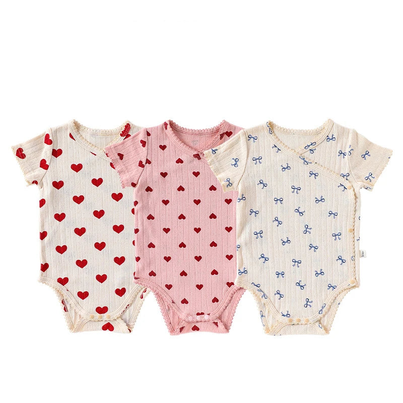 0-24M Heart Print Baby Girl Romper Summer Newborn Kid Clothes Short Sleeve 100% Cotton Baby Bodysuit Cute Sweet Outfit