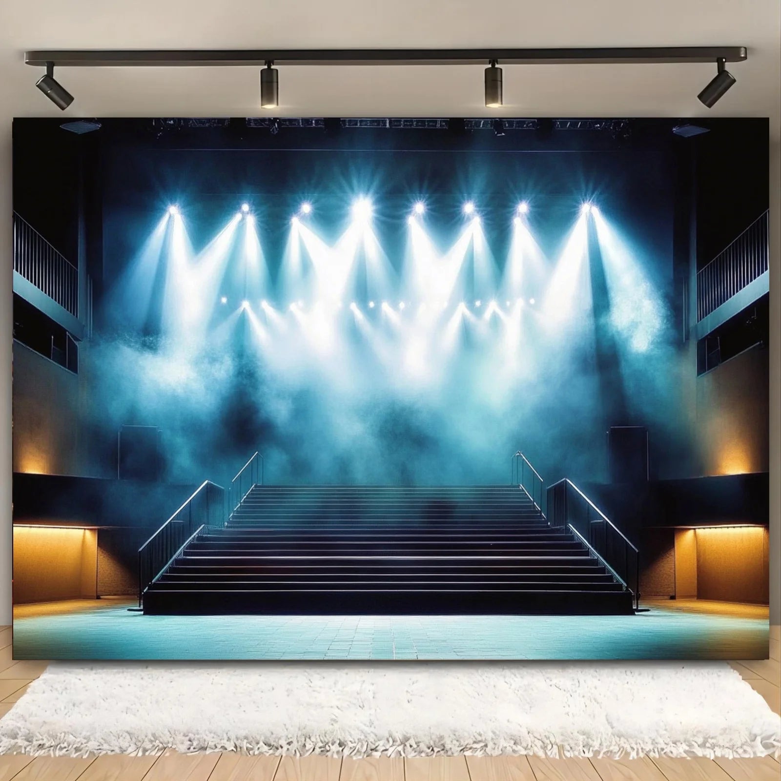 1 polyester stage background with spotlight effect, retro concert platform design, general-sized party banner