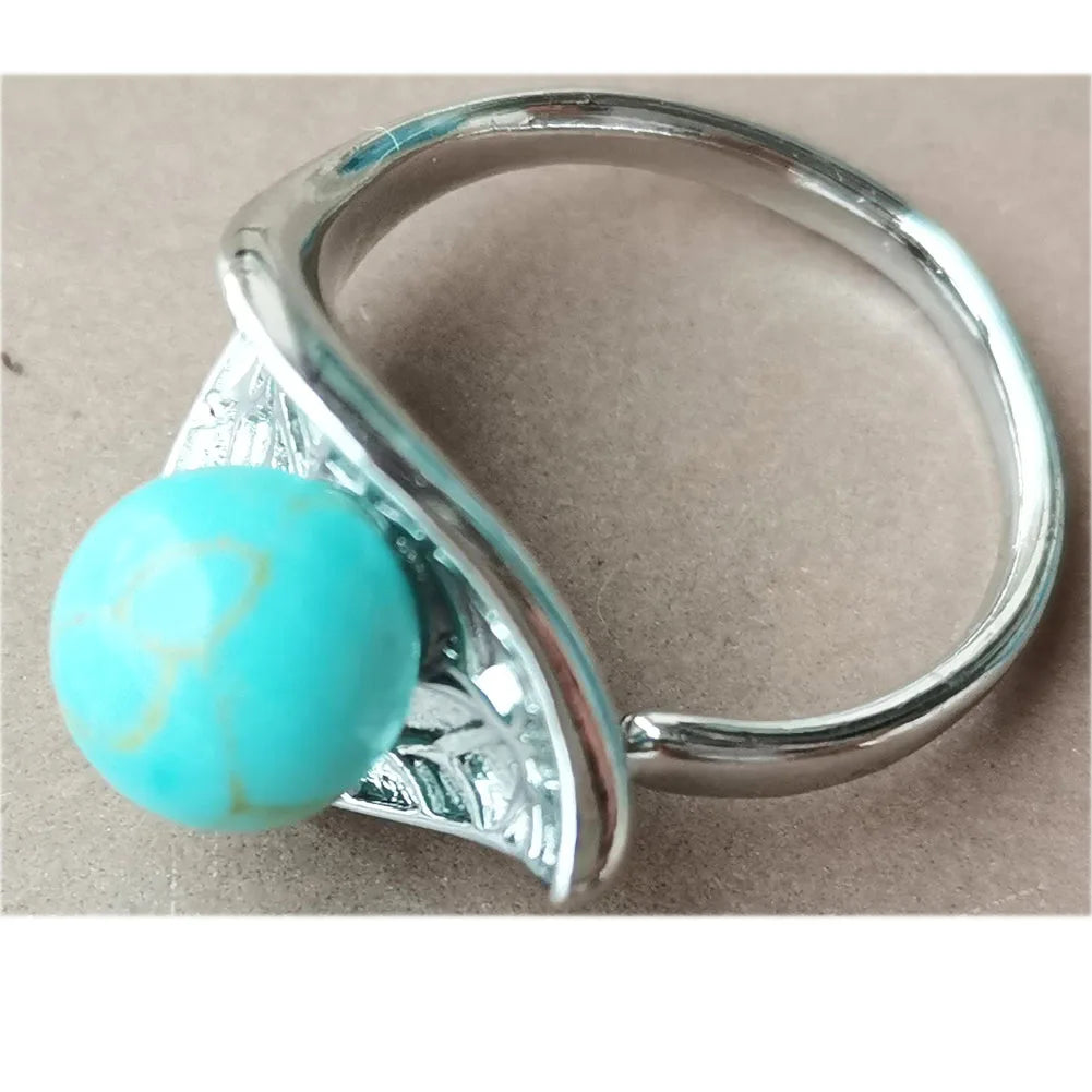 Jaspe Howlite Crystal Aventurine Tiger Eye Blue Sand Carnelian Malachite Lapis Lazuli Howlite Goldstone Leaf Bead Ring PWB921