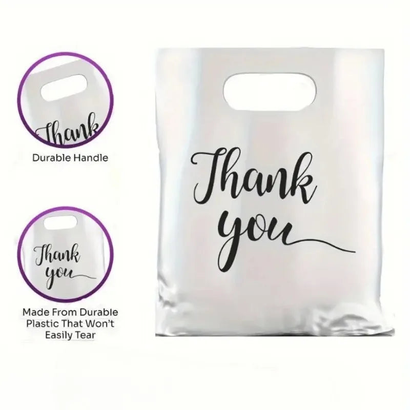 10/20/30PCS White Thank You Gift Bag Plastic Handheld Gift Bag Wedding Birthday Party Graduation Decoration Supplies