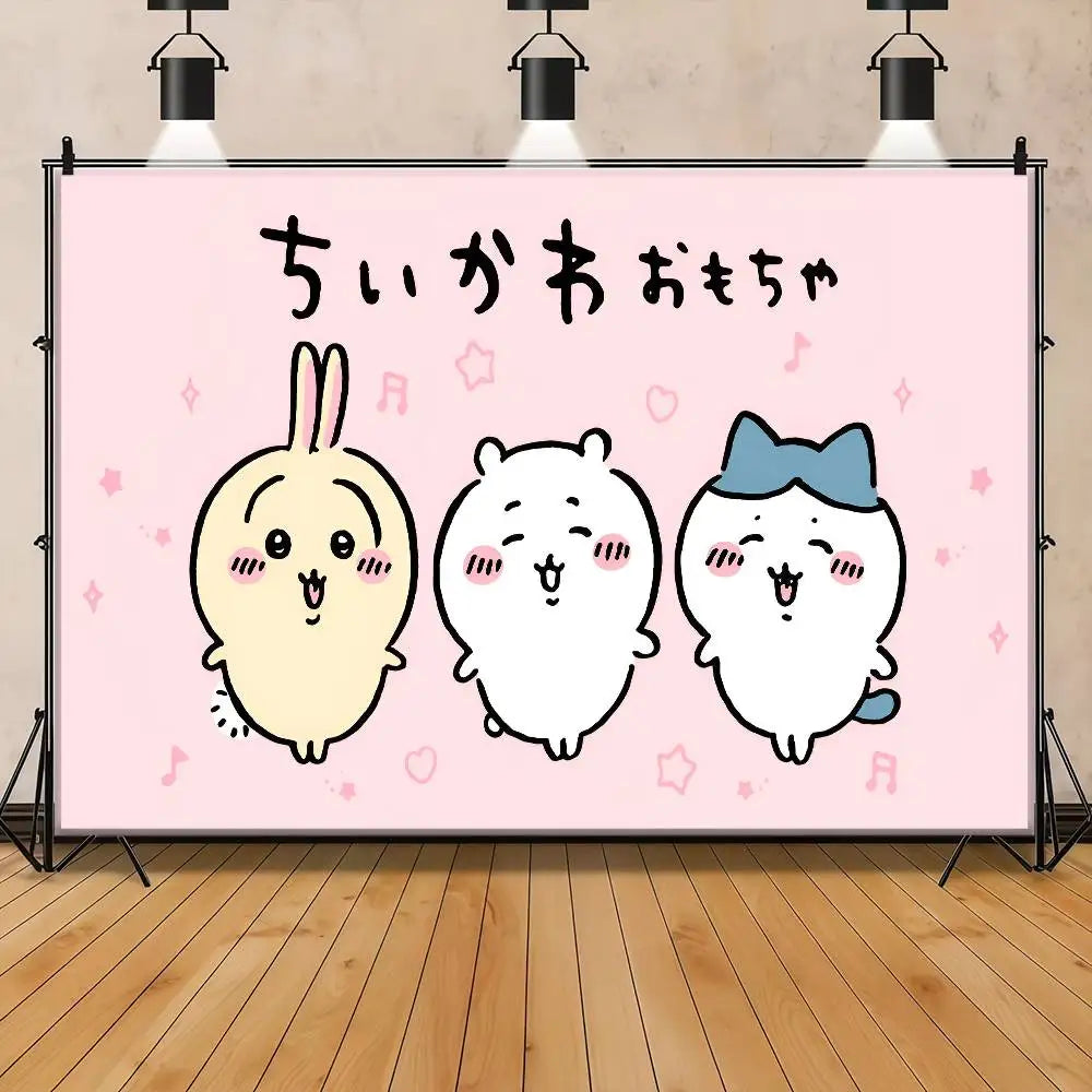 Cute Cartoon C-Chiikawas Christmas Backdrop Window Fireplace Photography Backgrounds For Photo Studio