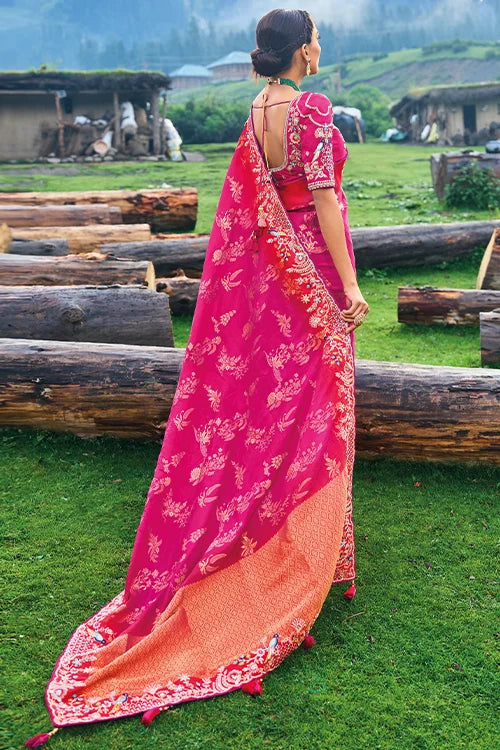 Embroidered Dola Silk With Khatli Work Saree With Banglori Silk Blouse