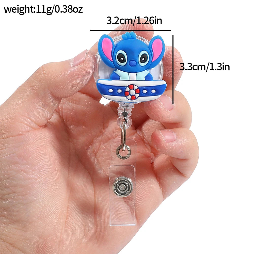 Disney anime Stitch acrylic retractable nurse badge scroll, doctor teacher student ID holder keychain lanyard