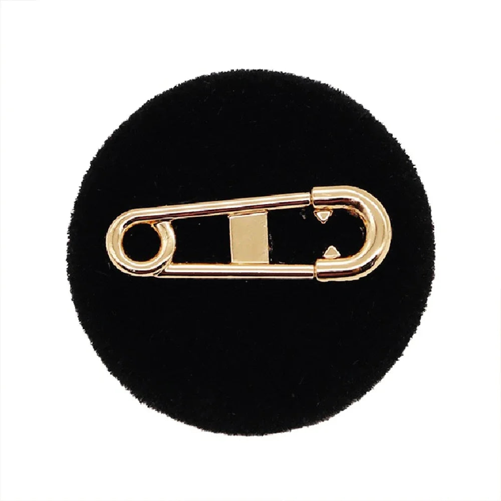 10 Pieces Chic Metal Pin Design Black Flocked Round Buttons Women's Blazer Jacket Tweed Coat Jumper Decorative Resin Buttons