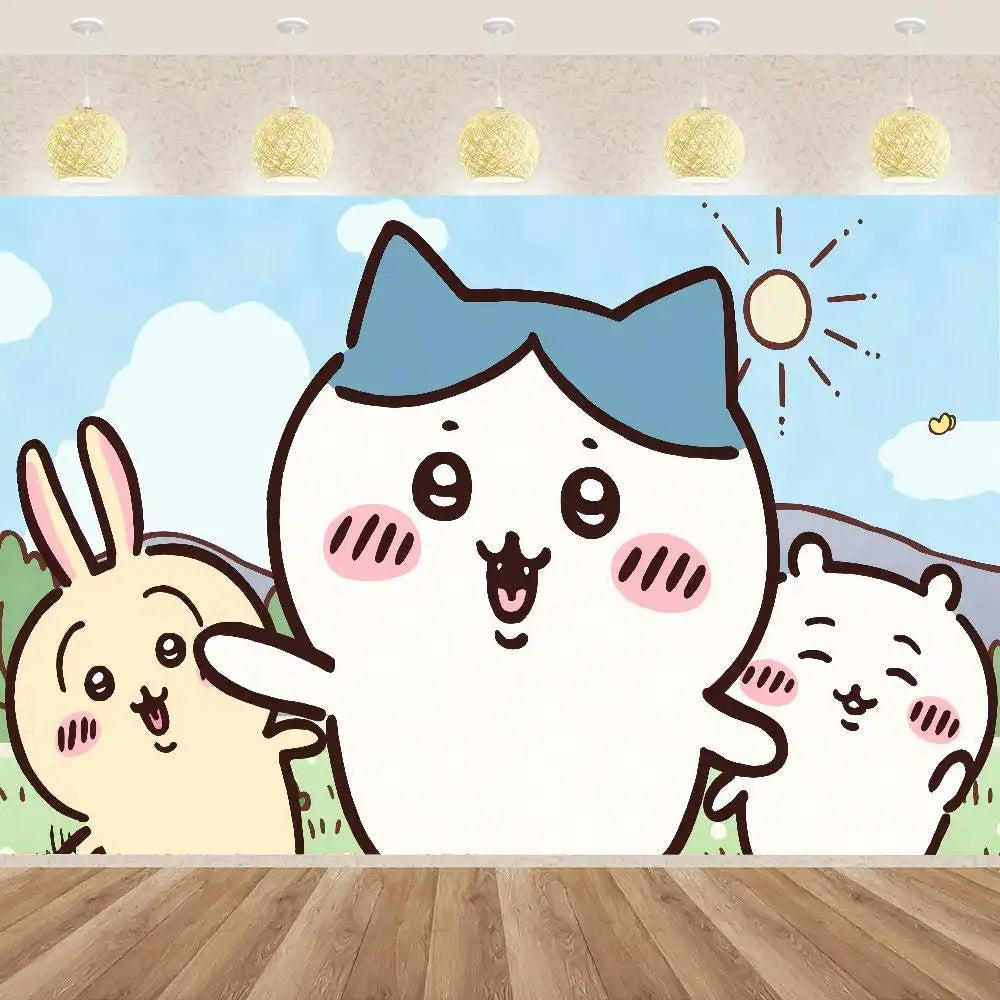C-ChiikawaS Cartoon Anime Theme Backdrop Children's Birthday Party Decorations Baby Shower Party Props Banner Shooting