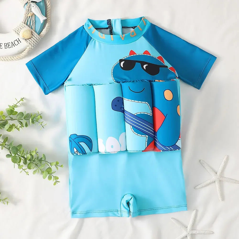 1-6T Children's Buoyancy Swimsuit Cartoon Swimwear Kid One-Piece Floating Rash Guards Bathing Clothes Boys Girls Swimming Suits