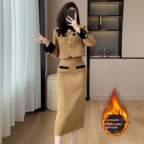 Women's Luxury French Style High-grade Tweed Chanel Style Skirt Set