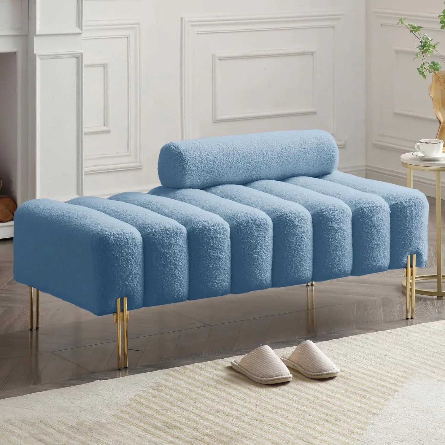 PU Leather Bedroom Ottoman Bench 53.2" Long Ottoman Benches for Living Room Bed End Rectangular Window Entryway Bench