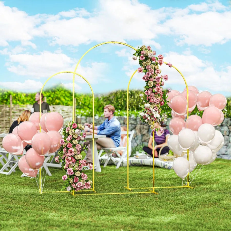 Metal Arch Backdrop Stand Set of 3 7 6.5 6 ft Wedding Arch Frame Balloon Backdrop Arch Stand Set for Birthday Party Bridal Sho