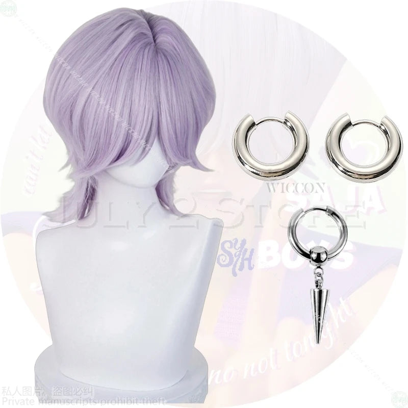 Anime Kpop Demon Cosplay Saja Boys Mystery Hair Purple Gray Wig Heat Resistant Synthetic Hair Wigs + Wig Cap Halloween Christmas
