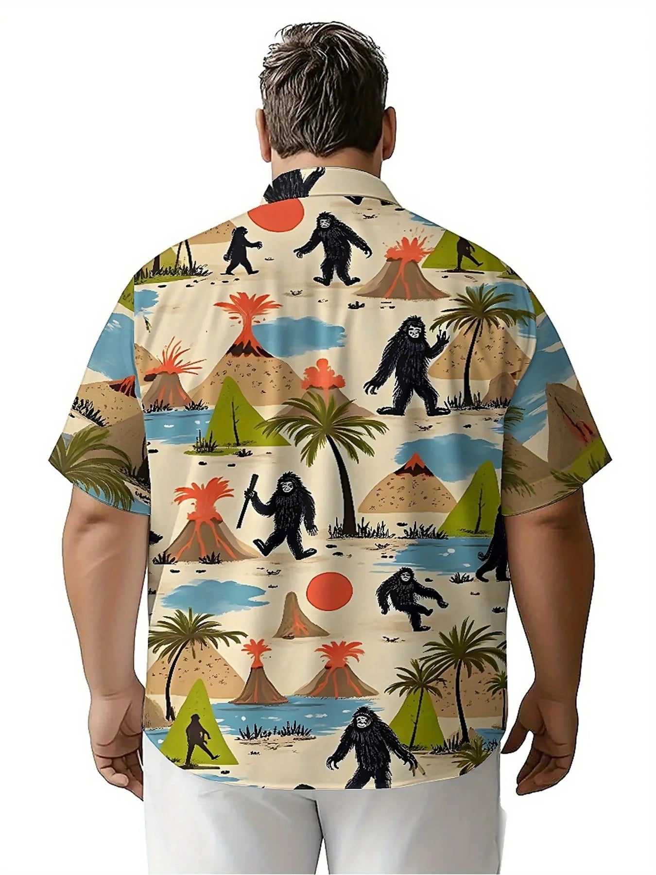 Men's Plus Size Hawaiian Shirts Sasquatch and Natural Wonders pattern, Button Up Shirts, Unisex Casual Clothing, Summer Tops