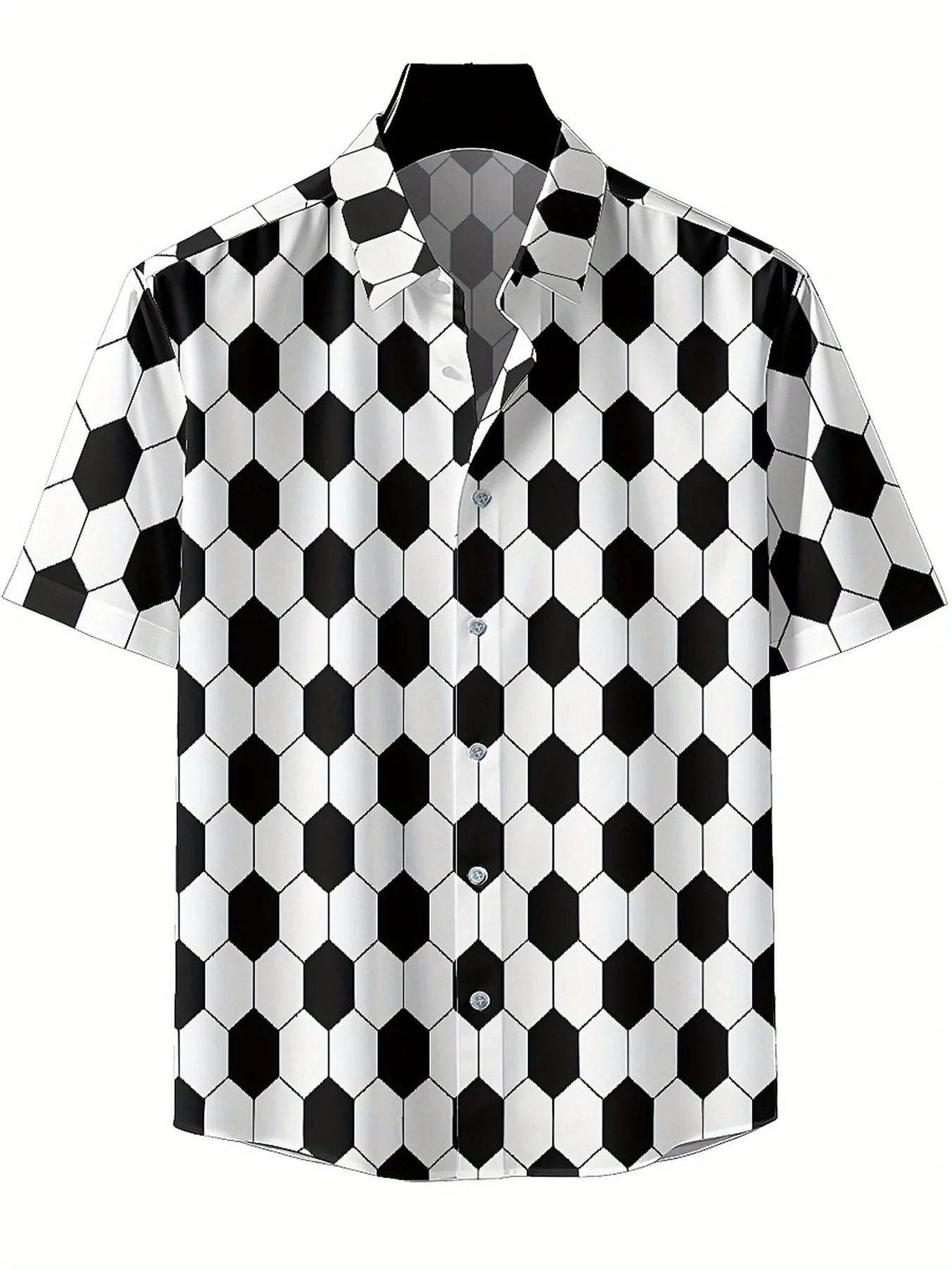 Men's Plus Size Hawaiian Shirts Classic Black and White Hexagons pattern, Unisex Aloha Shirts,New in Summer Tops Tee,streetwear