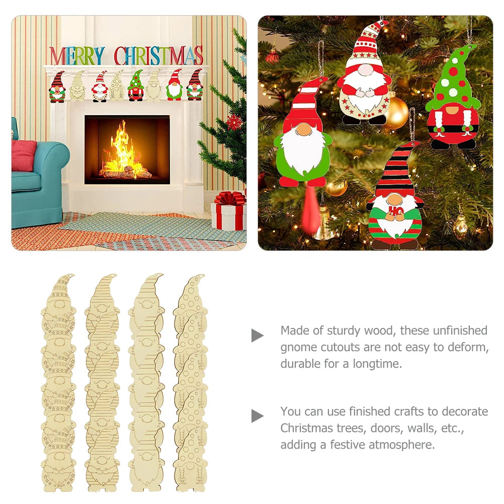 20 set DIY Christmas Ornaments Wooden Gnome Cutouts Unfinished Decor Craft Supplies Xmas Tree Hanging Decorations Wall Pendents