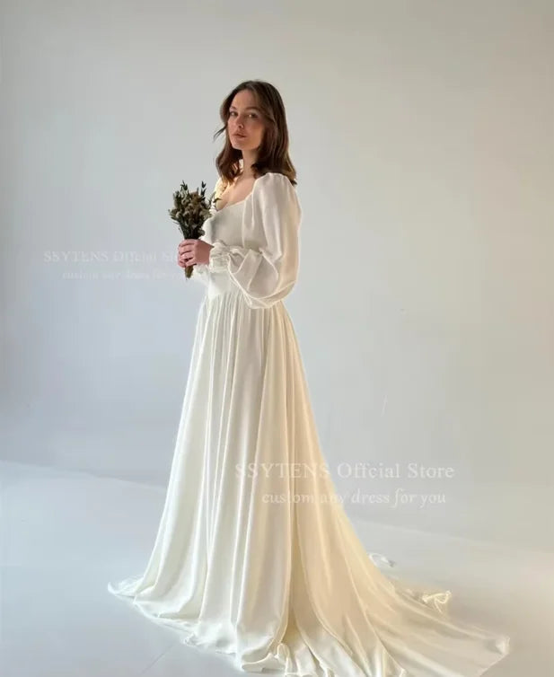 SSYTENS Customized Simple Beach Wedding Dresses Strapless Long Sleeves Bridal Gowns Formal Ceremony Prom Party Wear for Brides