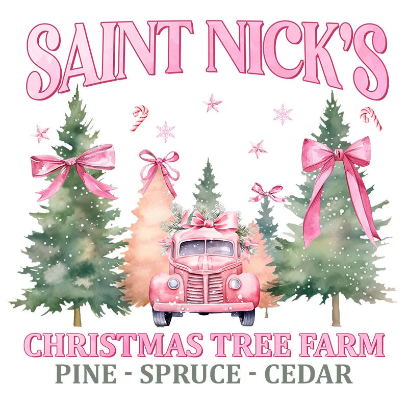 Pink Merry Christmas Bow Santa Claus Heat Transfer Patch Sticke Iron-On Decals T-shirts Sweatshirts Clothing Fabric Winter Decor